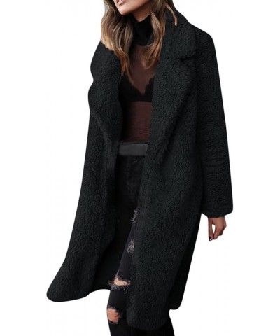 Long Winter Coats For Women 2023 Fashion Casual Fluffy Fleece Open Front Lapel Jacket Cozy Solid Shearling Shaggy Cardigan A0...