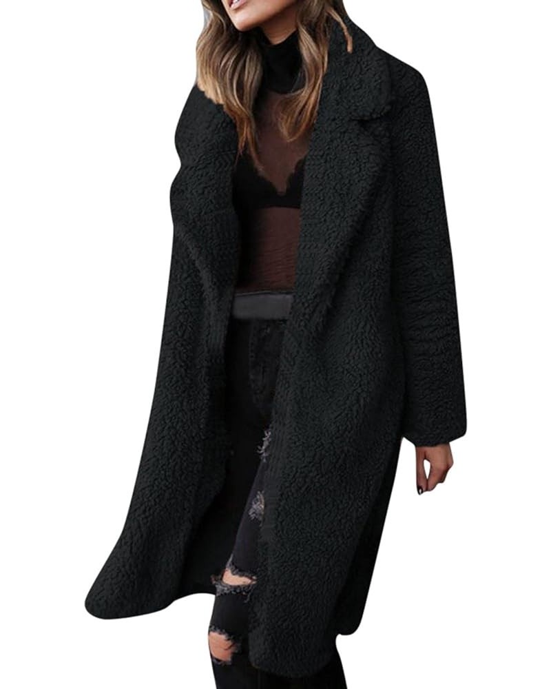 Long Winter Coats For Women 2023 Fashion Casual Fluffy Fleece Open Front Lapel Jacket Cozy Solid Shearling Shaggy Cardigan A0...