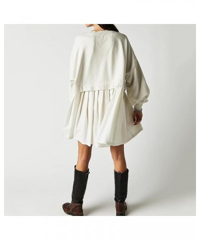 Babydoll Sweatshirt Dress Plus Size Long Sleeves Pleated Ruffle Dress White $21.65 Dresses