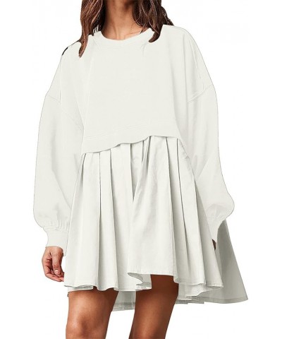 Babydoll Sweatshirt Dress Plus Size Long Sleeves Pleated Ruffle Dress White $21.65 Dresses