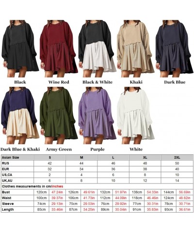 Babydoll Sweatshirt Dress Plus Size Long Sleeves Pleated Ruffle Dress White $21.65 Dresses