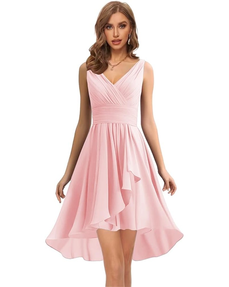 Women's Bridesmaid Dresses Short for Wedding Double V Neck Homecoming Dress Chiffon Formal Party Gowns Blush Pink $28.55 Dresses