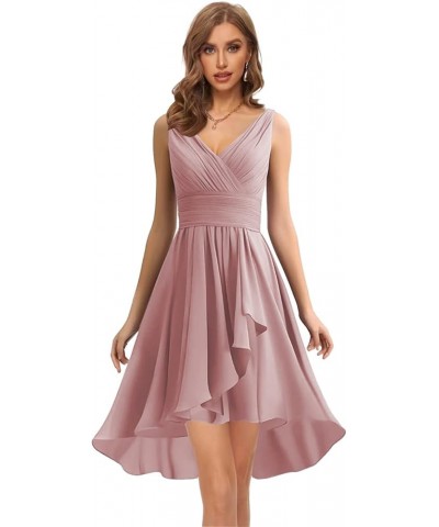 Women's Bridesmaid Dresses Short for Wedding Double V Neck Homecoming Dress Chiffon Formal Party Gowns Blush Pink $28.55 Dresses