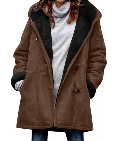 Winter Trench Coats for Women Long Length Parka Warm 2023 Trendy Plus Size Puffer Jacket Fleece Hooded Windbreaker A-coffee $...