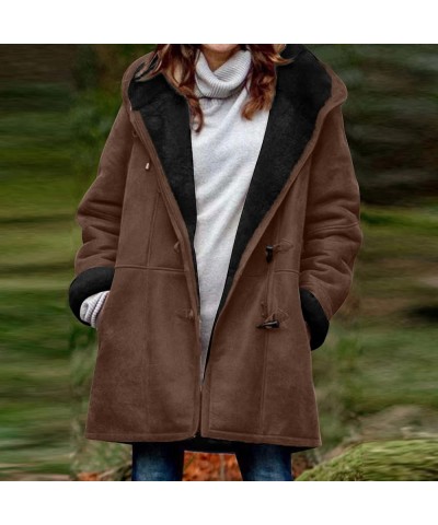 Winter Trench Coats for Women Long Length Parka Warm 2023 Trendy Plus Size Puffer Jacket Fleece Hooded Windbreaker A-coffee $...