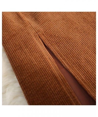 Women's Side Slit A-Line High Waist Corduroy Mid Length Skirt Apricot $15.69 Skirts