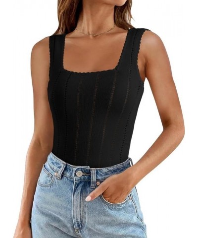 Womens Ribbed Tank Tops 2024 Summer Sleeveless Square Neck Casual Slim Fitted Basic Knit Shirts Black $14.24 Tanks