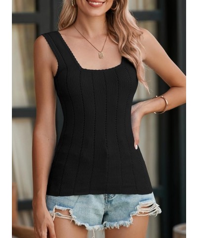 Womens Ribbed Tank Tops 2024 Summer Sleeveless Square Neck Casual Slim Fitted Basic Knit Shirts Black $14.24 Tanks