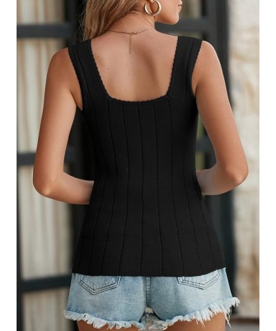 Womens Ribbed Tank Tops 2024 Summer Sleeveless Square Neck Casual Slim Fitted Basic Knit Shirts Black $14.24 Tanks