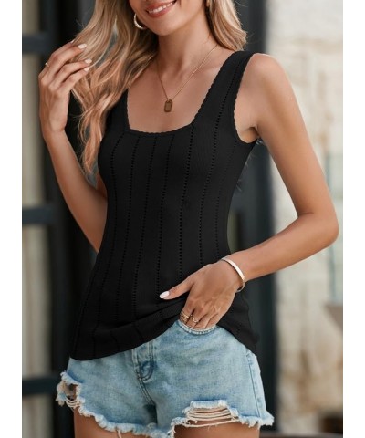 Womens Ribbed Tank Tops 2024 Summer Sleeveless Square Neck Casual Slim Fitted Basic Knit Shirts Black $14.24 Tanks