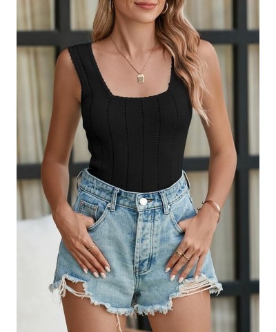 Womens Ribbed Tank Tops 2024 Summer Sleeveless Square Neck Casual Slim Fitted Basic Knit Shirts Black $14.24 Tanks