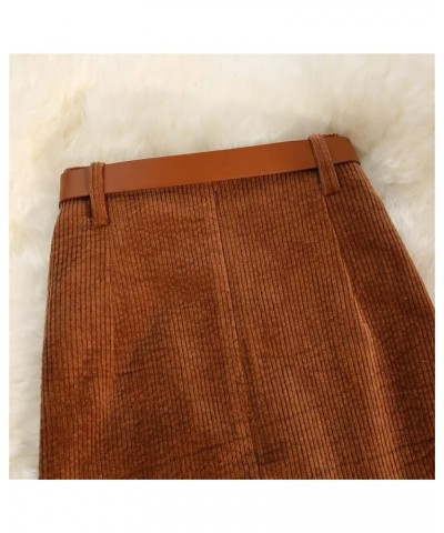 Women's Side Slit A-Line High Waist Corduroy Mid Length Skirt Apricot $15.69 Skirts