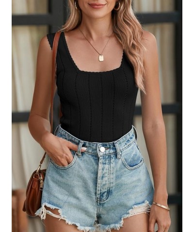 Womens Ribbed Tank Tops 2024 Summer Sleeveless Square Neck Casual Slim Fitted Basic Knit Shirts Black $14.24 Tanks