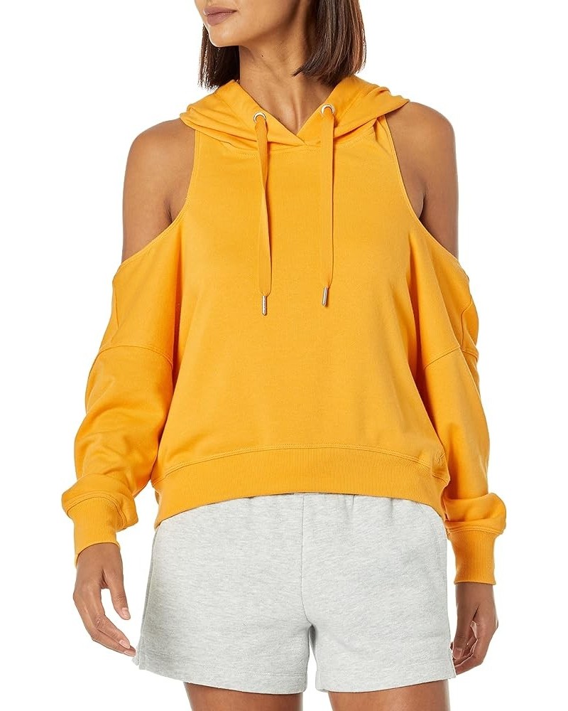 Women's Open Back Cold Shoulder Top Hoodie Golden $18.23 Activewear