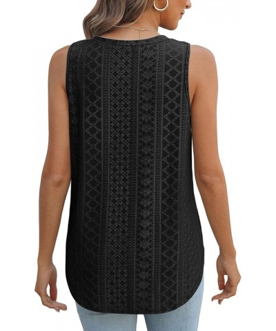 Womens Tank Tops V Neck Eyelet Embroidery Casaul Sleeveless Shirts 02-black $8.84 Tanks