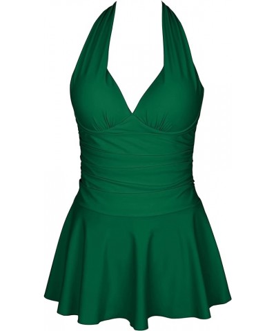 Womens Halter Tankini Swimsuits Two Piece Tummy Control Bathing Suits V Neck Swimdress with Boyshorts Swimwear Green $18.98 S...