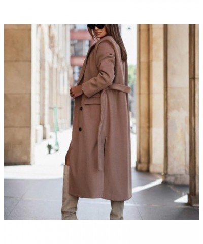 Long Pea Coat for Women Fall Dressy Casual Double Breasted Belted Coat Pocket Baggy Long Sleeve Wool Blend Peacoat Jacket Akh...