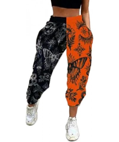 Women's Printed Jogger Pants Elastic Waist Fashion Graphic Hiphop Streetwear Loose Sweatpants with Pockets Trousers Black&ora...