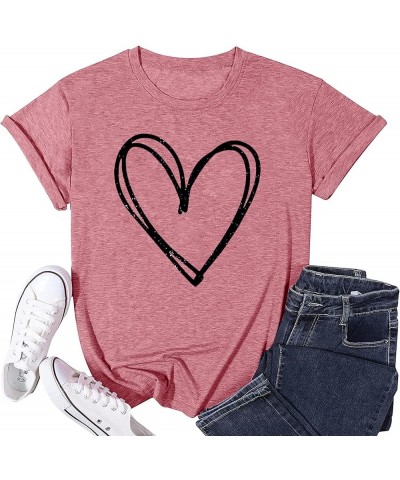 Valentine's Day T Shirts for Women Cute Heart Print Graphic Tees Casual Short Sleeve Top Pink2 $15.19 T-Shirts