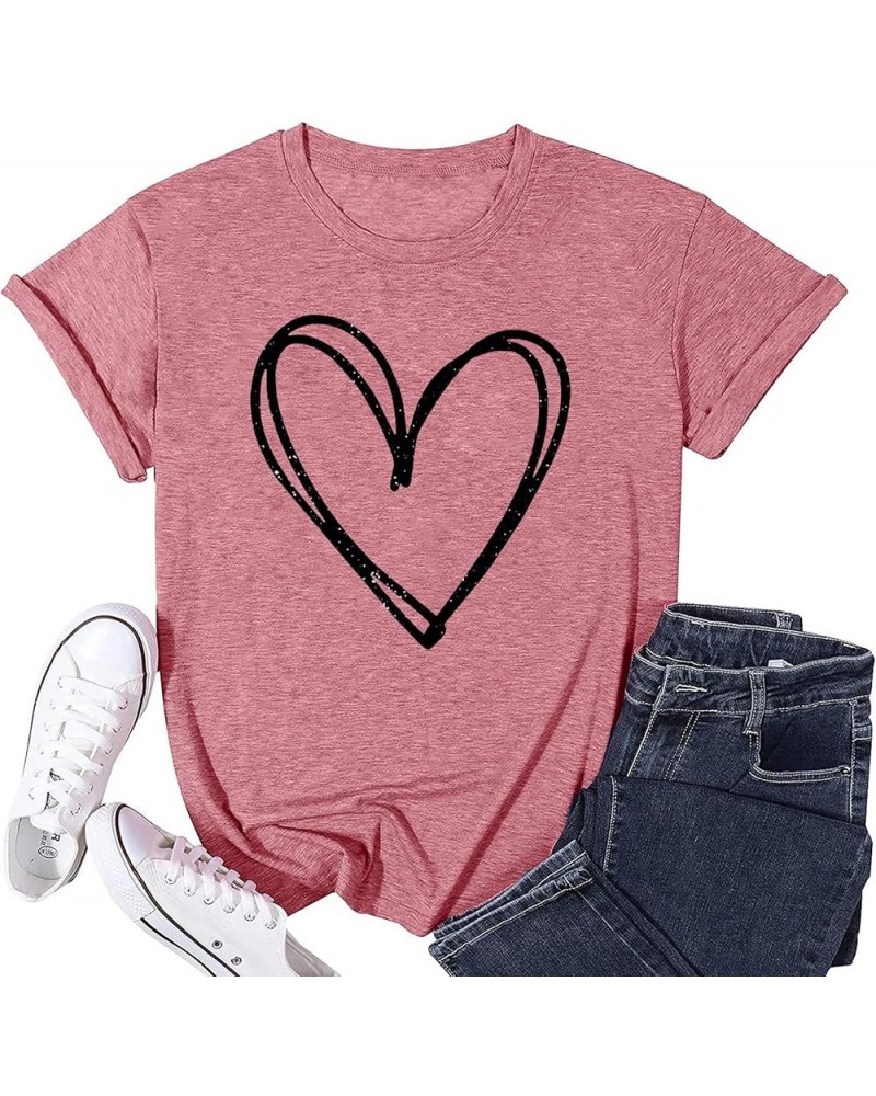 Valentine's Day T Shirts for Women Cute Heart Print Graphic Tees Casual Short Sleeve Top Pink2 $15.19 T-Shirts