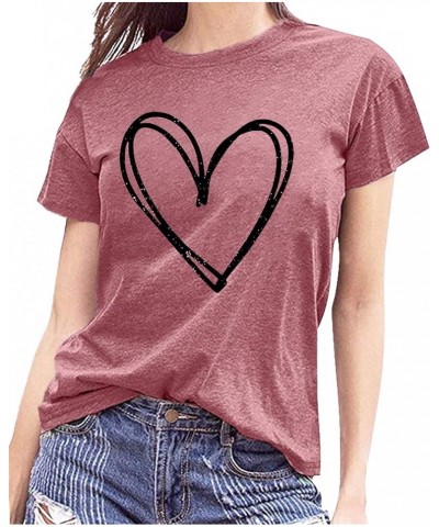 Valentine's Day T Shirts for Women Cute Heart Print Graphic Tees Casual Short Sleeve Top Pink2 $15.19 T-Shirts