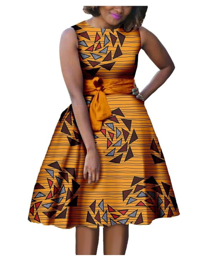 African Dresses for Women Ankara Print Sleeveless A-line Dress with Belt Dashiki Casual Party Wedding 649-9 $9.53 Dresses