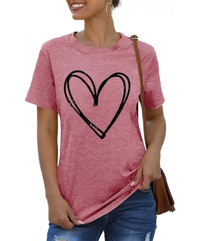 Valentine's Day T Shirts for Women Cute Heart Print Graphic Tees Casual Short Sleeve Top Pink2 $15.19 T-Shirts