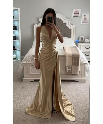 Women's Mermaid Pleated Satin Prom Dresses Long 2024 Formal Evening Gown with Slit Sage $32.49 Dresses