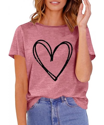 Valentine's Day T Shirts for Women Cute Heart Print Graphic Tees Casual Short Sleeve Top Pink2 $15.19 T-Shirts