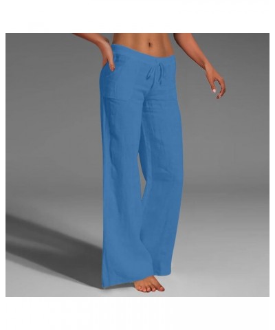 Women's Linen Pants Wide Leg Palazzo Lounge Pant High Waisted Flowy 2024 Summer Beach Work Boho Casual Loose Trousers 03-blue...