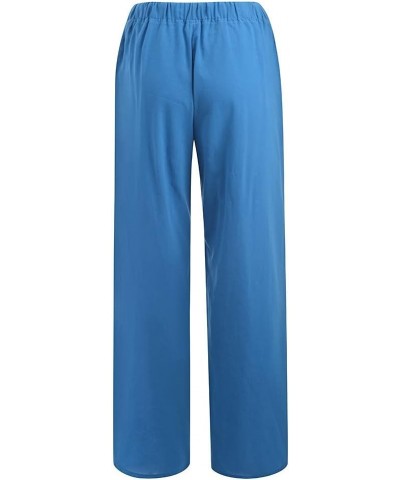 Women's Linen Pants Wide Leg Palazzo Lounge Pant High Waisted Flowy 2024 Summer Beach Work Boho Casual Loose Trousers 03-blue...