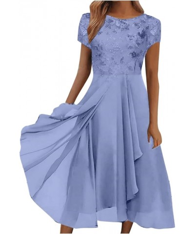 Cocktail Dresses Womens Chiffon Plus Size Dress Elegant Ruffle Cold Shoulder Midi Dress B-blue $18.14 Dresses