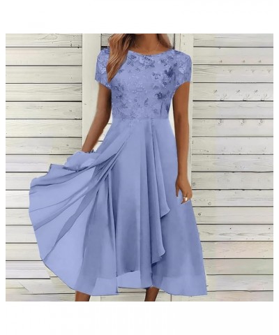 Cocktail Dresses Womens Chiffon Plus Size Dress Elegant Ruffle Cold Shoulder Midi Dress B-blue $18.14 Dresses