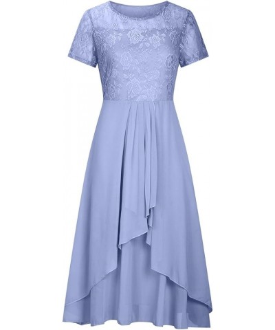 Cocktail Dresses Womens Chiffon Plus Size Dress Elegant Ruffle Cold Shoulder Midi Dress B-blue $18.14 Dresses