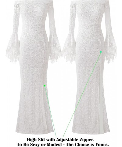 Womens Off Shoulder Bell Sleeve Formal Evening Wedding Party Maxi Dress Off-white With Fringe Sleeves $34.83 Dresses