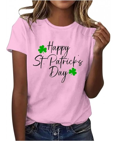 St. Patrick's Day Shirts for Women Shamrock Graphic Tees Short Sleeve Round Neck Blouses Casual Loose Fit T-Shirt T09pink Lig...