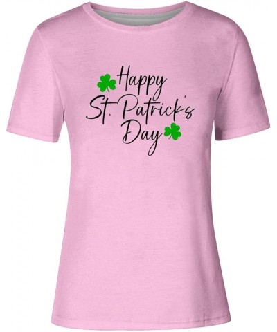 St. Patrick's Day Shirts for Women Shamrock Graphic Tees Short Sleeve Round Neck Blouses Casual Loose Fit T-Shirt T09pink Lig...