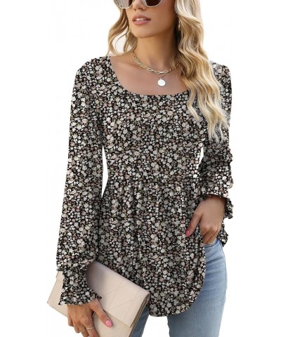 Women's Puff Sleeve Tunic Tops Square Neck Peplum Shirt Loose Ruffle Hem Blouse Empire Waist Tshirt A-small Floral $13.79 Tops