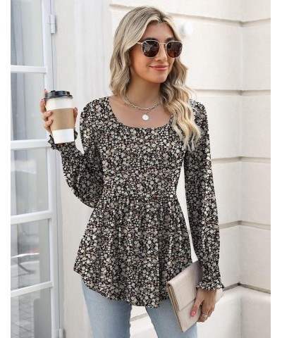 Women's Puff Sleeve Tunic Tops Square Neck Peplum Shirt Loose Ruffle Hem Blouse Empire Waist Tshirt A-small Floral $13.79 Tops