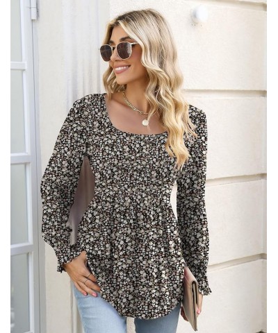 Women's Puff Sleeve Tunic Tops Square Neck Peplum Shirt Loose Ruffle Hem Blouse Empire Waist Tshirt A-small Floral $13.79 Tops