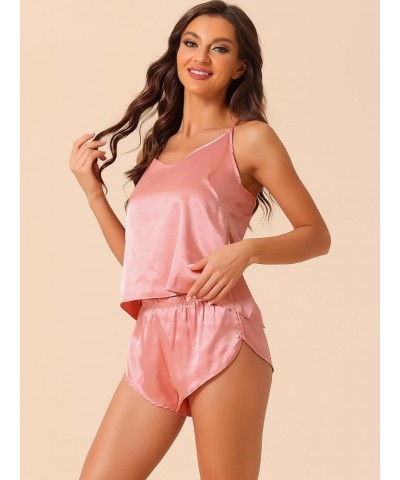 Womens Satin Pajamas Backless Sexy Lingerie Pjs Tops with Shorts Silky Cami Lounge Sets Pink $11.52 Sleep & Lounge