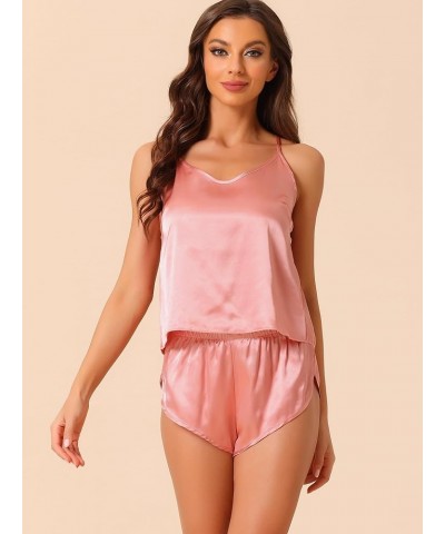 Womens Satin Pajamas Backless Sexy Lingerie Pjs Tops with Shorts Silky Cami Lounge Sets Pink $11.52 Sleep & Lounge