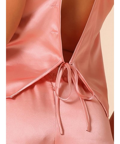 Womens Satin Pajamas Backless Sexy Lingerie Pjs Tops with Shorts Silky Cami Lounge Sets Pink $11.52 Sleep & Lounge