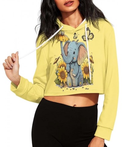 2023 Fall Crop Hoodie for Women Jacket Long Sleeve Drawstring Sweatshirt Pullover Top S-5XL Sunflower Elephant $12.15 Hoodies...