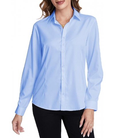 Women's Classic Button-Down Blouse Formal Work Dress Fitted Shirts Collared Long Sleeve Business Top Light Blue, Classic $15....