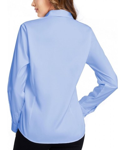 Women's Classic Button-Down Blouse Formal Work Dress Fitted Shirts Collared Long Sleeve Business Top Light Blue, Classic $15....