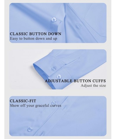 Women's Classic Button-Down Blouse Formal Work Dress Fitted Shirts Collared Long Sleeve Business Top Light Blue, Classic $15....