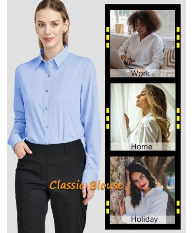 Women's Classic Button-Down Blouse Formal Work Dress Fitted Shirts Collared Long Sleeve Business Top Light Blue, Classic $15....