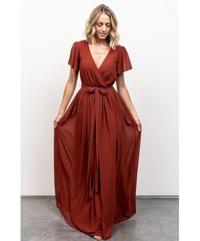 Women's V Neck Bridesmaid Dresses with Sleeves A Line Chiffon Long Formal Slit Evening Party Gowns Olive Green $35.20 Dresses