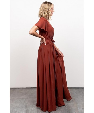 Women's V Neck Bridesmaid Dresses with Sleeves A Line Chiffon Long Formal Slit Evening Party Gowns Olive Green $35.20 Dresses